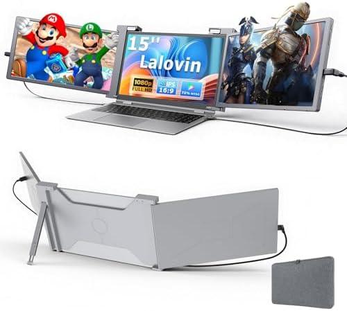 Lalovin Laptop Screen Extender, 1080P IPS FHD Extended Monitor for Laptop, Ultra-Thin Portable Dual Travel Monitor for Laptop with USB-C/HDMI/USB-A,Mac/Windows/Chrome/Android (Grey, 15 Inches)