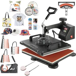 VEVOR 8 in 1 Heat Press Machine Combo, 360 Swing Away Tshirt Press Machine for Printing Hat Mug T Shirts Cap, 12x15 Digital Multifunctional Sublimation Heat Transfer Machine