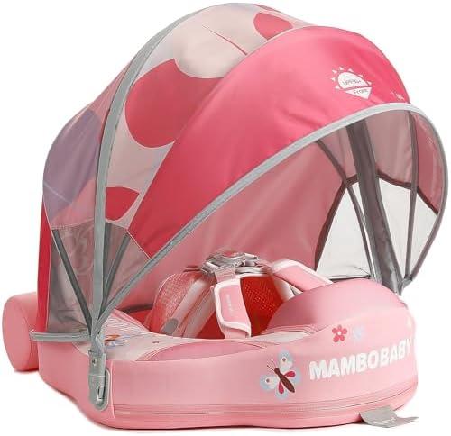 Mambobaby Float with Canopy Size Improved Non Inflatable Infant Baby Pool Float Smart Mambo Float Swim Trainer Add Tail Baby Swim Float Mambo Baby Float Solid Air Free Water Waist Swimming Ring