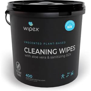 Wipex Gym & Fitness Cleaning Wipes, 400ct Dispensing Bucket with Sanitizing BZK for Hands, Great for Gym, Studios and Fitness Centers 400 Count (Pack of 1)