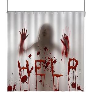 Halloween Shower Curtain, Bloody Horror Bath Curtains 72x72 in Waterproof Fabric with 12 Hooks for Home Bathroom,Halloween cry for Help Shower Curtains (Red)