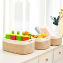 ICERZCZ Small Baskets for Organizing, Decorative Storage Baskets for Shelves, Storage Bins, Woven Baskets for Storage, Mini Basket for Nursery, 13"×8.5"×5.1" (3 Packs) Off White & Brown