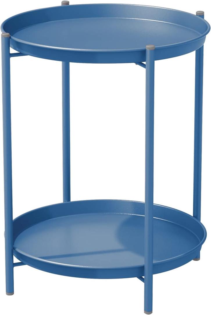 Grand patio Outdoor Side Table 2-Tier End Table Round Accent Table Peacock Blue