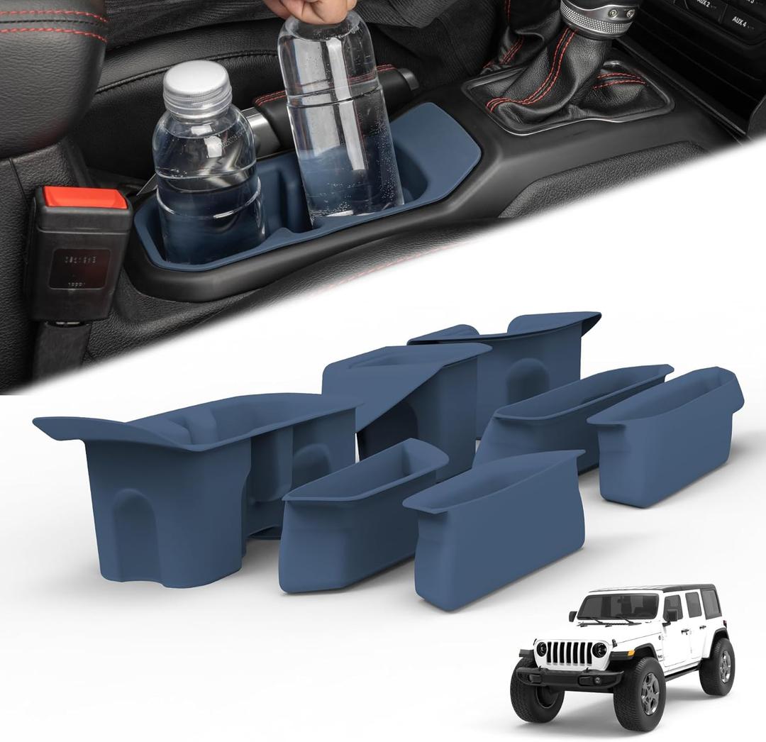 Jeep Wrangler JL Custom Silicone Liners - Full Coverage of Door Handles and Cup Holders for 2018-2026 Wrangler JL 4 Door(Not for JL Unlimited Rubicon), Interior Accessories (Blue,7-Piece Set)