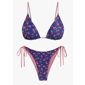ZAFUL Women's Triangle Bikini Floral String Bikini Set Two Piece Swimsuit Bathing Suits (2-Ocean Blue, M)