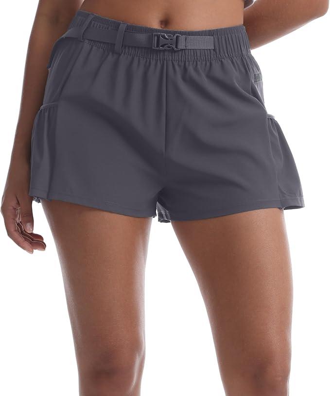 Rrosseyz Women's Quick Dry Athletic Running Shorts Flowy Workout Shorts with Zippered Pockets for Gym Casual Sports M
