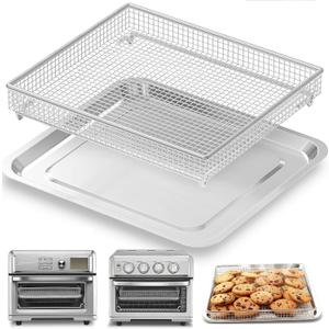 Air Fryer Tray Replacement for Cuisinart TOA-60 TOA-65 TOA-70 Airfryer Convection Toaster Oven, 12.4"x11" Stainless Steel Baking Sheet Pan and Mesh Wire Rack Basket Accessories Parts, Dishwasher Safe