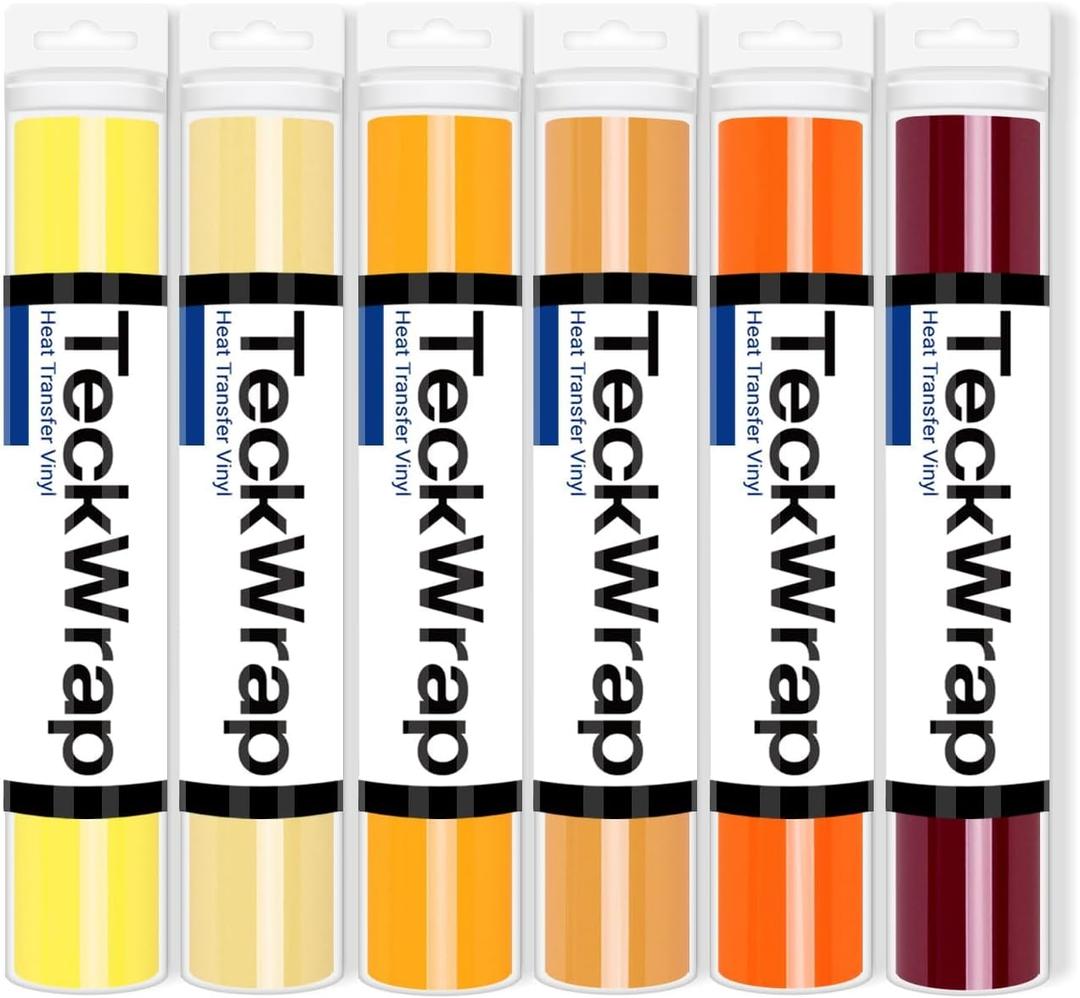 TECKWRAP HTV Iron On Vinyl for T-Shirts & Crafts  6 Roll Bundle, 12" x 3ft Heat Transfer Vinyl, Fall Orange & Yellow Shades, Vibrant Colors for DIY Shirts & Halloween Projects