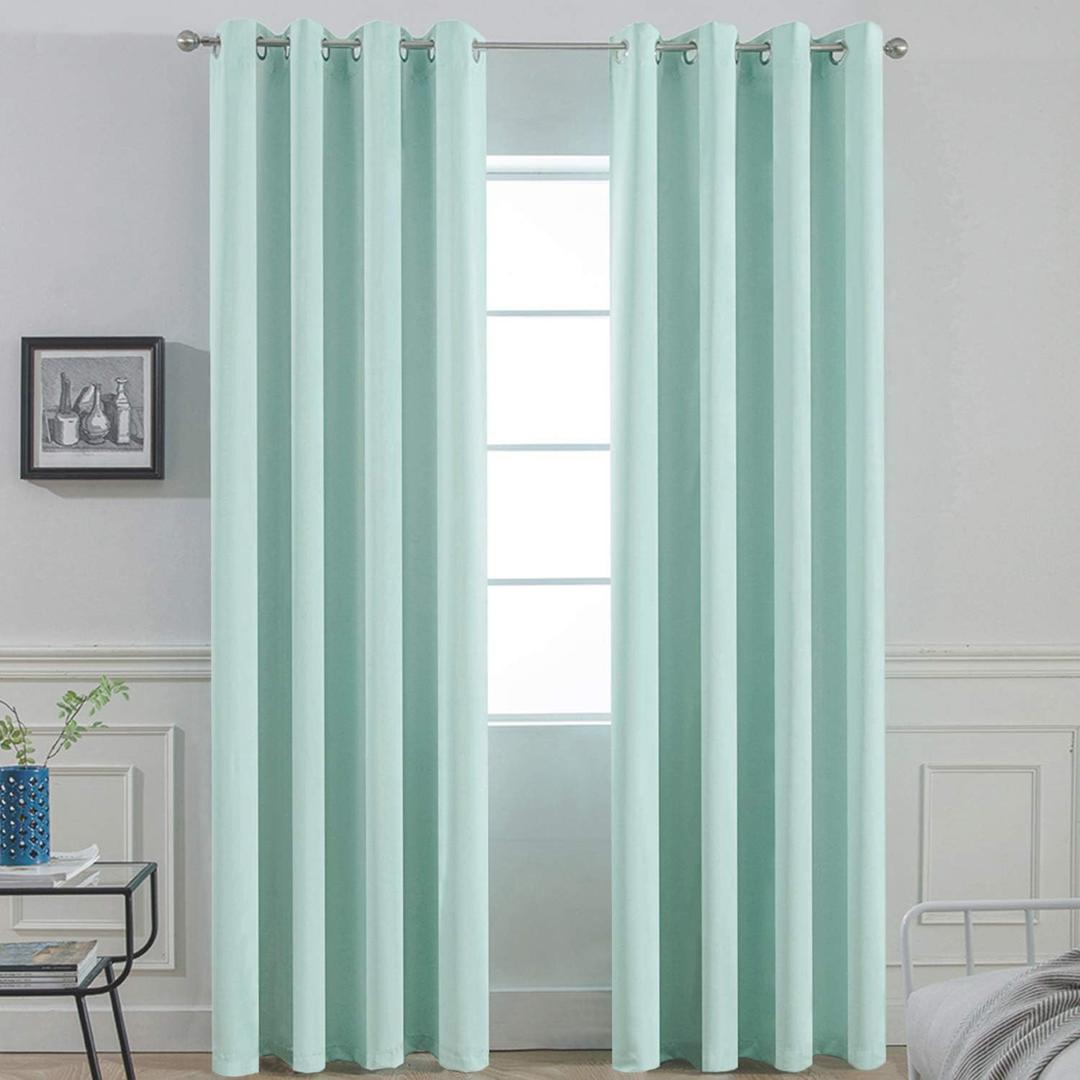 Yakamok Aqua Blackout Curtains 84 Inch Length Light Blocking Thermal Insulated Room Darkening Solid Grommet Window Treatment Drapes Curtain for Bedroom Living Room (W52xL84 2 Panels Aqua Blue)