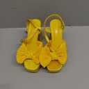 KHPAERMEI Bow Knot Platform Heels for Women Fashion Open Toe Chunky Heeled Sandals Ankle Strap Wedding Party Dress High Heels (Yellow, 7)