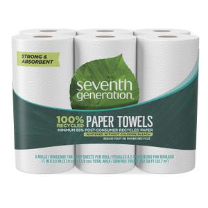 Seventh Generation 100% Recycled Paper Towels, 2 Ply, 140 Sheets, 6 Rolls