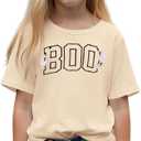 Halloween Shirts for Girl Boy Embroidered Boo Ghost Graphic T-Shirt Kids Funny Spooky Season Short Sleeve Tee Tops (9-10 Years)