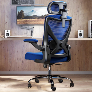 Ergonomic Office Chair - X-Shaped Computer Desk Chair Comfy, Gaming Chair, Office Chair with Lumbar Support, Mesh Office Chairs with Headrests, Desk Chair for Long Hours (Black Blue)