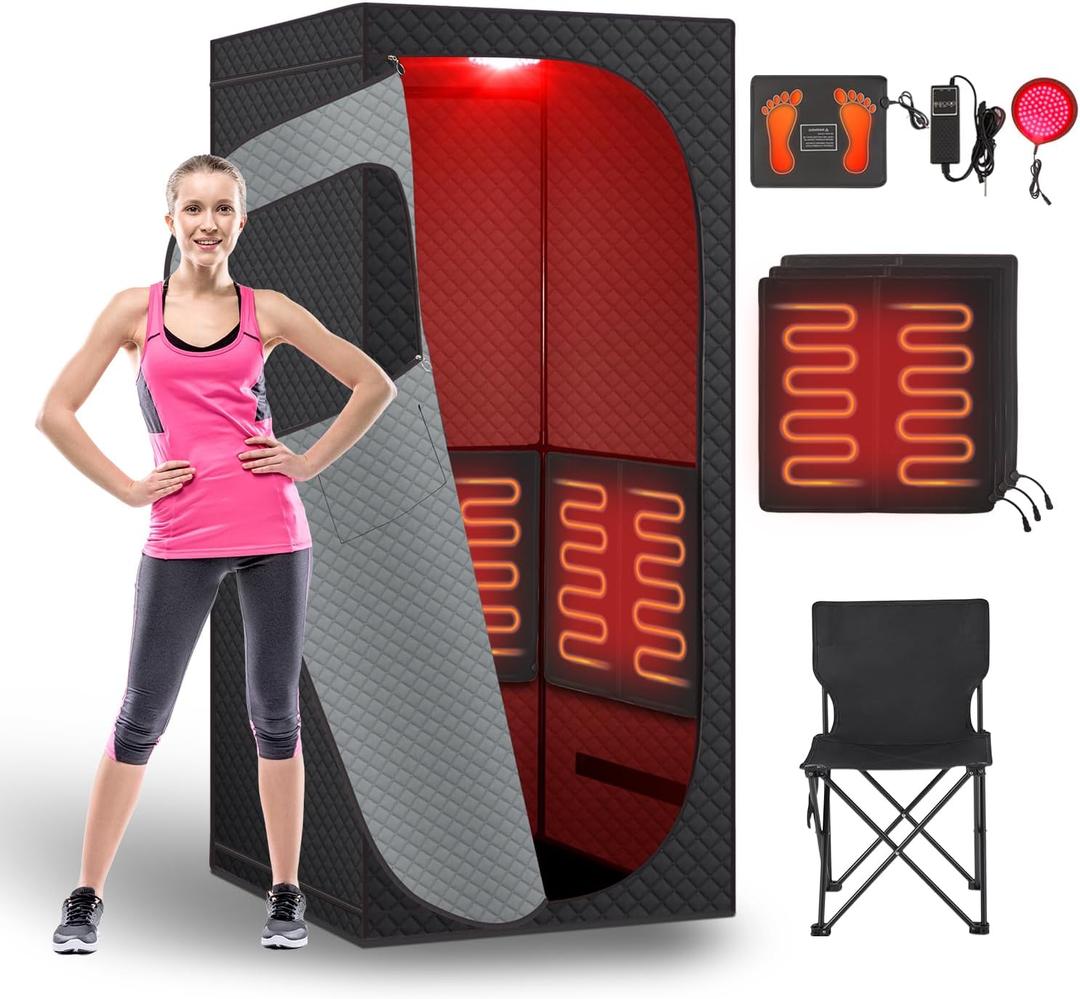 Sauna Box for Detoxification and Relaxation, Portable Far Infrared Sauna Tent with Red Light Therapy and Folding Chair, 9 Levels, High 5.9' - Dry Sauna