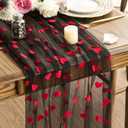 Artoid Mode Black and Red Heart Gauze Table Runner 120 Inch 10FT, Mother's Day Sheer Dining Anniversary Wedding Table Decor for Home Party (28" x 120")