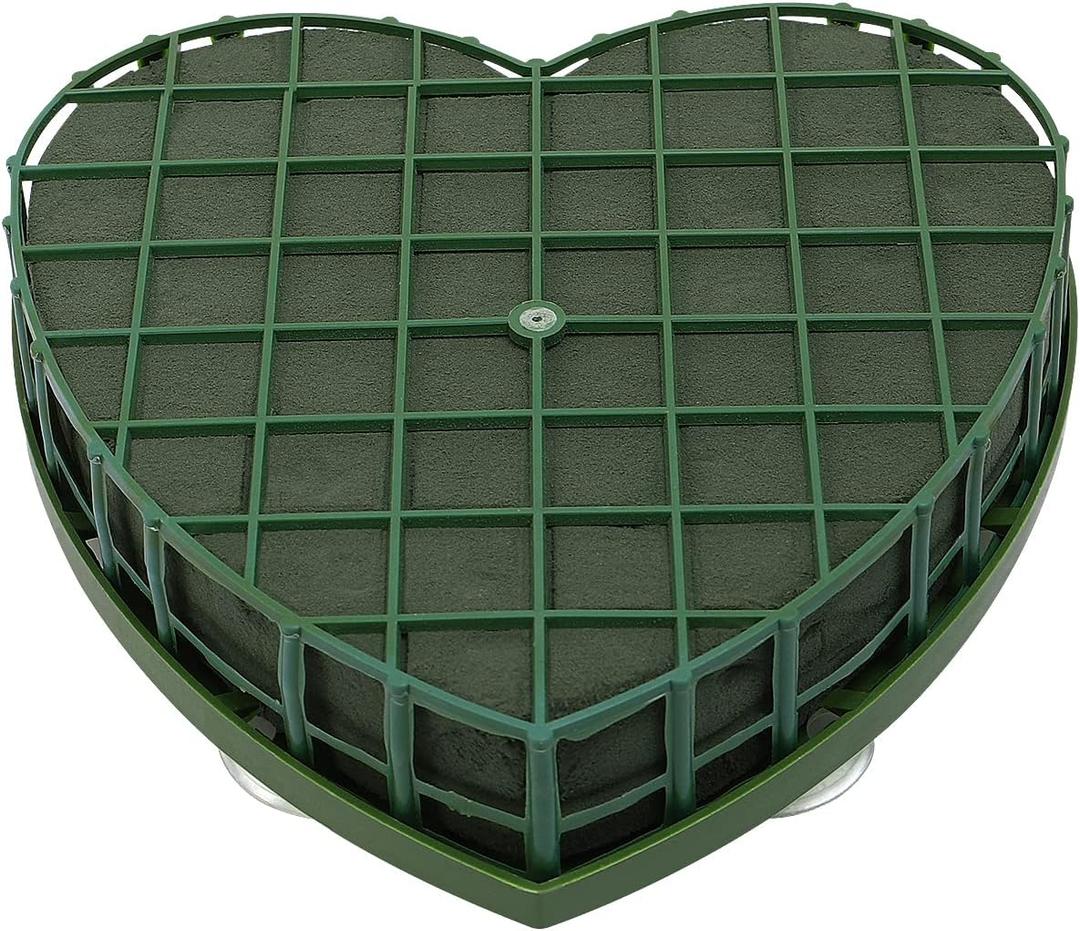 EXCEART Wet Floral Foam Heart Shaped Flower Foam with Suction Cup Tray for Wedding Centerpiece Party Decoration DIY Flower Arrangement, Size S