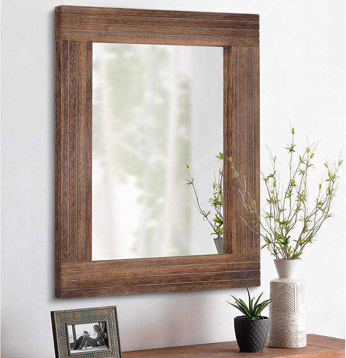 Mirrors for Wall Rustic Wooden Frame Rectangle Mirror Vintage Hanging Mirror for Bedroom Bathroom Living Room Farmhouse Wall Decor Brown Large 20" x 16 "