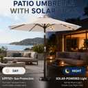 Patio Kingdom 11FT Solar Patio Umbrella with Lights, Outdoor Table Market Umbrella with 32 LED Lights, 8 Sturdy Ribs, Smooth Crank Lift for Pool, Deck and Garden, UV-Resistant, Beige