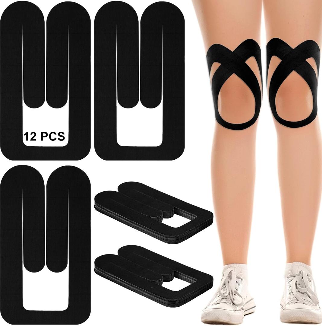 24 Pcs Kinesiology Tape for Knee Pre Cut Knee Tape Breathable Adhesive Sport Tape Waterproof Kinesiology Taping Ankle Gym Fitness Running Tennis Swimming Football (Black)