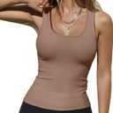 Tank Tops for Women Summer Square Neck Ribbed Knit Sleeveless Shirts (Brown, M)