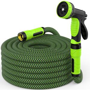 NON-EXPANDABLE Garden Hose 25ft x5/8'', Heavy Duty Flexible Water Hose with 10-Function Sprayer, Lightweight, Leak Proof, Durable Fabric Skin, Pressure Resistant for Yard, Outdoor
