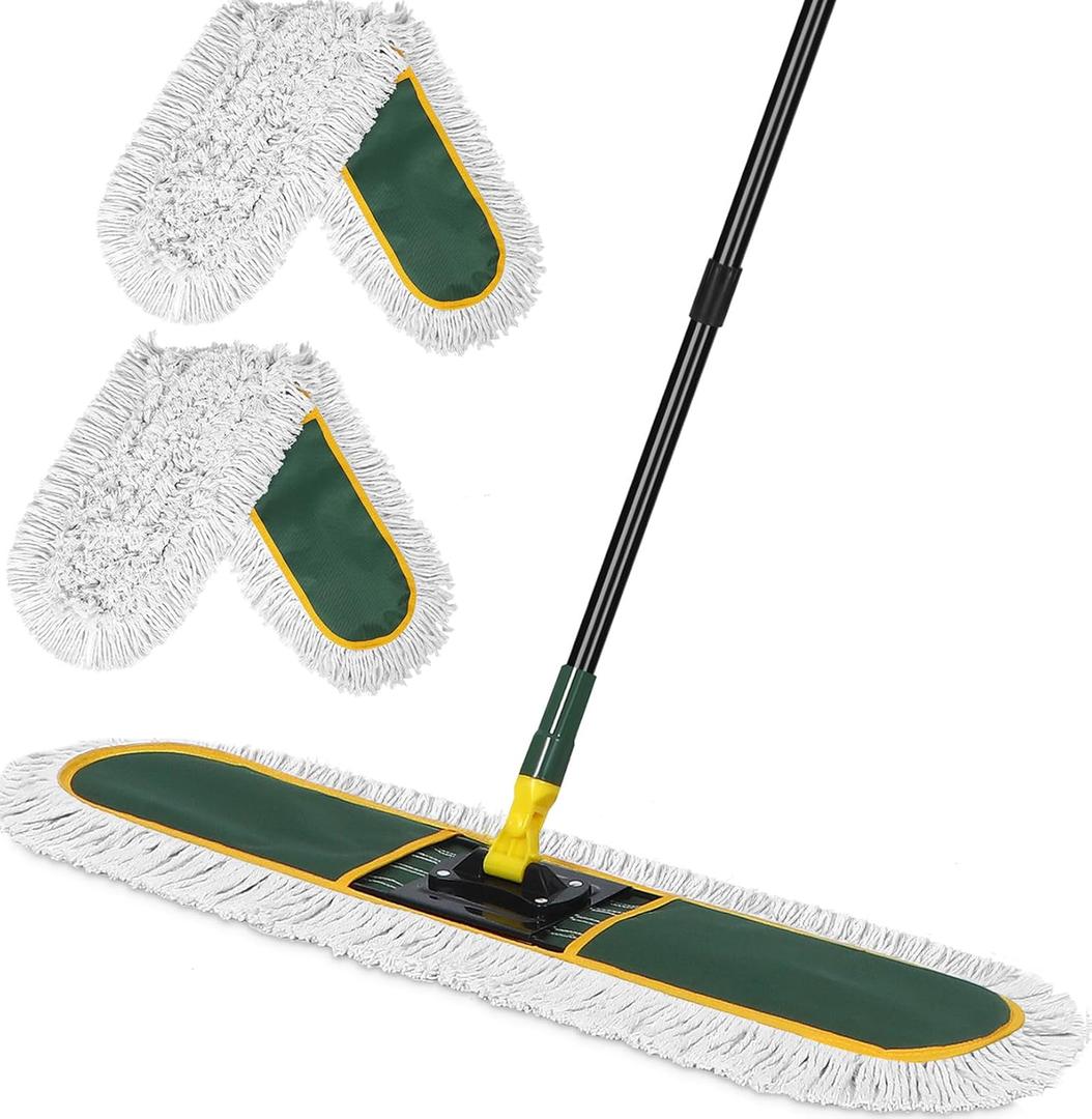 36" Commercial Dust Mop for Floor Cleaning with Replacement Mop Pads, Heavy Duty Industrial Large Floor Wet Dry Mop for Cleaning Office Garage Hardwood Warehouse Factory Mall (36 inch commercial mop, Green)