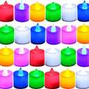 LANKER 24 Pack Flameless Tealight Candles, 7 Color Changing Battery Operated Led Tea Lights, Electronic Fake Candles, Decorations for Wedding, Party, Christmas, Halloween (7 Color Changing)