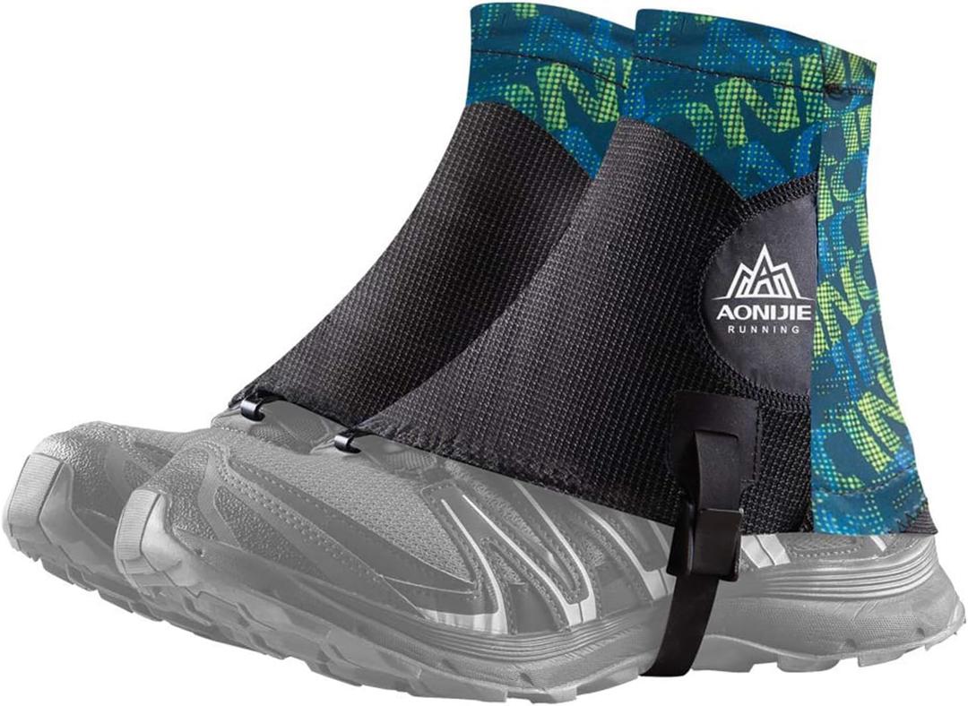 AONIJIE Low Trail Gaiters Reflective Ankle Gators Protective Shoe Covers with UV Protection & Breathable & Sand Prevention for Triathlon Marathon Hiking (Black Green)