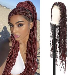 13x8'' HD Lace Front Boho Triangle Knotless Braided Wigs for Black Women Box Braid Wig Premium Synthetic Braided Lace Front Wig with Baby Hair Long  (Burgundy)  36 Inch