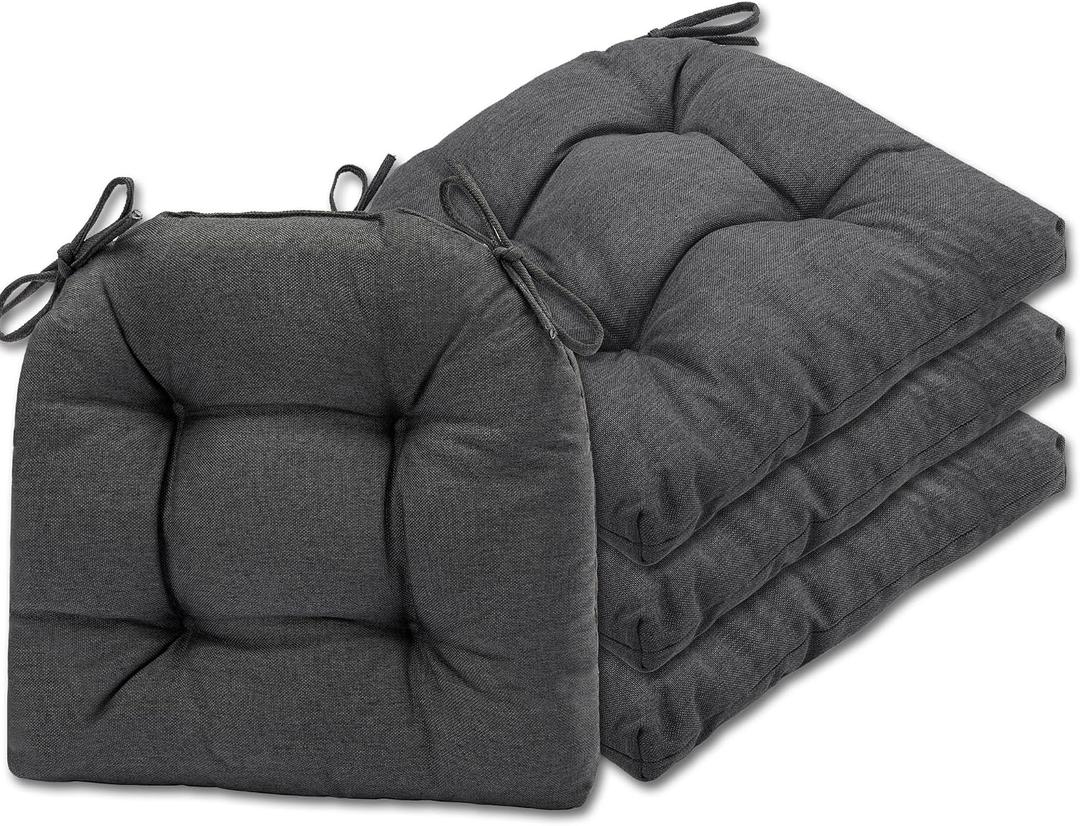 SQUARE MOON Chair Cushions for Dining Chairs, 3 Inch Thick Comfortable Kitchen Chair Pads, Dining Room Seat Cushions with Ties, Machine Washable, 17" x 16" x 3", 4/Pack, Dark Grey