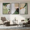 Large Framed Green and Beige Abstract Wall Art for Living Room, 3 Piece Modern Canvas Prints Paintings, Abstract Color Block Pictures for Living Room Dining Bedroom Hallway Office Wall Decor 24x36 In, 24" W x 36" H x 3Pcs