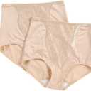Bali Womens Shapewear Double Support Light Control Brief with Lace Fajas 2-Pack DFX372 (Large, Soft Taupe)