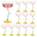 HKSZEH 12 Pcs Pink Plastic Ribbed Coupe Glasses Detachable 7oz Flower Cocktail Glasses Modern Wavy Plastic Cocktail Coupes Disposable Martini Glasses Mimosa Glassware champagne goblets (12, PInk)