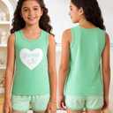 MyFav Big Kids Girls Sleeveless Sleepwears Hearts Shape Striped Pajama Nightgown