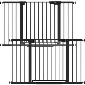 Cumbor 2 Pack 29.7-51.5" Extra Wide Baby Gate for Stairs, Easy Walk Through Dog Gates for Doorways, Pressure Mounted Pet Gate Indoor, Safety Auto-Close Child Gate for Kids with 4 Wall Cups, Black