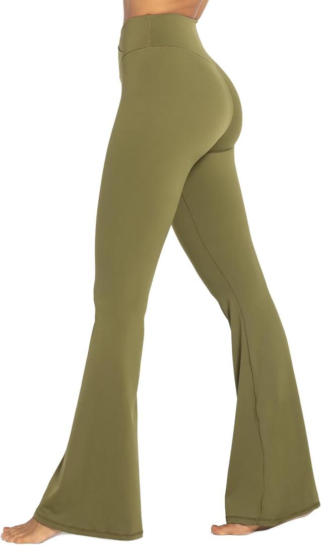 Sunzel Flare Leggings, Crossover Yoga Pants with Tummy Control, High Waisted and Wide Leg, No Front Seam Martini Olive Medium 30" Inseam