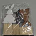 Maitys 3 Pcs Easter Bunny Wooden Table Decor Vintage Rabbit Standing Tabletop Decor Easter Bunny Block Centerpiece Sign with Jute Rope for Festival Gifts, Black, White, Natural Wood Color