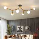 Modern Sputnik Semi Flush Mount Ceiling Light Fixture Gold and Black,Metal Mid Centur 6 Light Chandelier for Dining Room Bedroom Kitchen Hallway Foyer Living Room