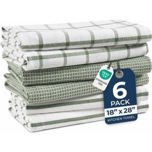 LANE LINEN Cotton Kitchen Towels Set, 6-Pack Absorbent, Quick-Drying Dish Towels, 18" x 28", Premium Hand and Tea Towels - Olive