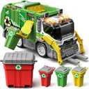 Large Friction Powered Garbage Truck Toy Set with Light & Sound - ECO City Cleaner with Recycle Dumpster, 4 Color-Coded Trash Bins & 2 Ejection Cars, Ideal Birthdays for Toddlers Boys Girls