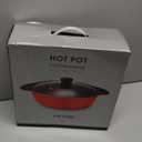 Hot Pot with Divider for Induction Cooker Dual Sided Soup Cookware Two-flavor Chinese Shabu Shabu Pot for Home Party Family Gathering, 4.5 Quart (Red)