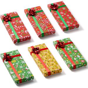 JOYIN 9PCS Presents Gift Card Holder Christmas Card Boxes with Lids, 6.5'' x 2.8'' x 0.8'' Christmas Cash Money Gift Holder Boxes with Bows, Sturdy Gift Wrapping Box for Holiday Birthday Party Favor
