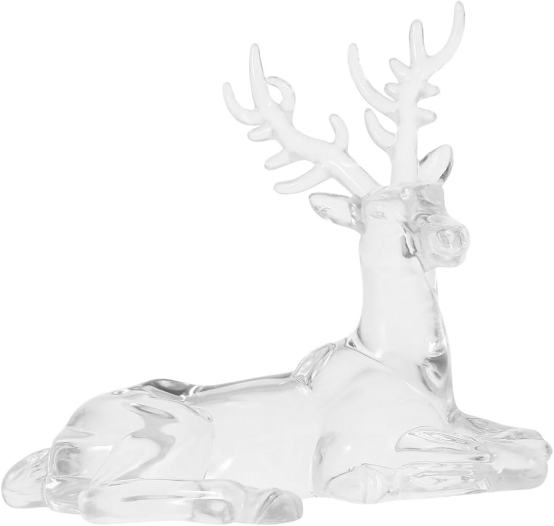 Transparent Elk Statue, 4.17x3.62x2.00in Acrylic Reindeer Ornaments, Lifelike Lying Deer Decorations for Holiday Home Decoration