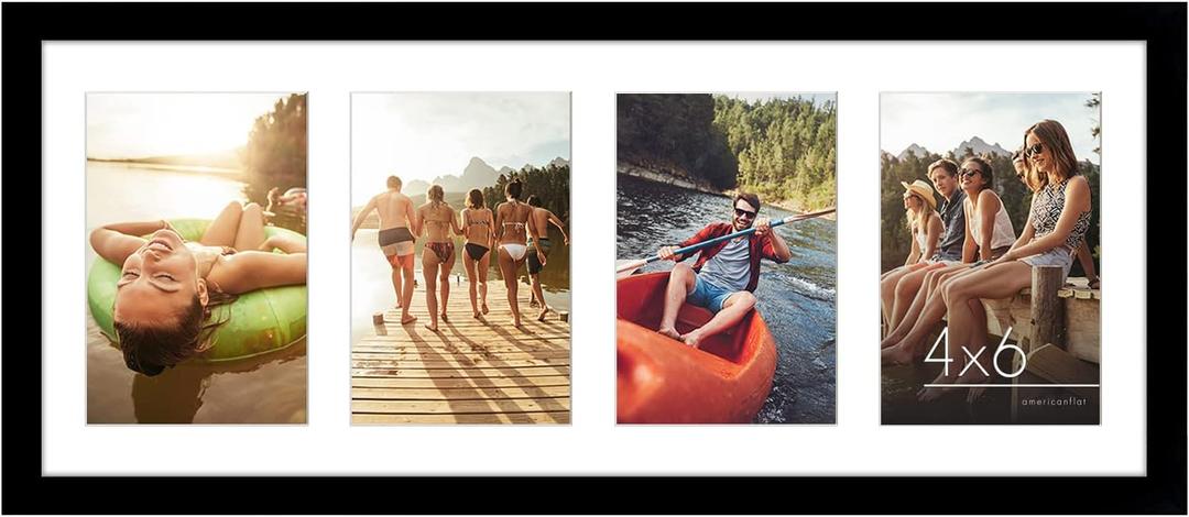 Americanflat 4x6 Collage Picture Frame with Shatter-Resistant Glass - Fits Four 4x6 Photos or Use as One 8x20 Picture Frame - Signature Collection - Collage Frames for Wall Display - Black