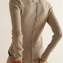 Jar of Love Women's Waffle Knit Tops Long Sleeve Shirts Henley Tops V-Neck Button Down Thermal Shirts Fall Outfits (Beige, L)