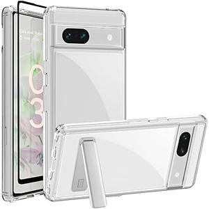 Pack of 2 FunnyWin Google Pixel 8 Pro Clear Hybrid Acrylic TPU Bumper Shockproof Case with Metal Kickstand & Screen Protector