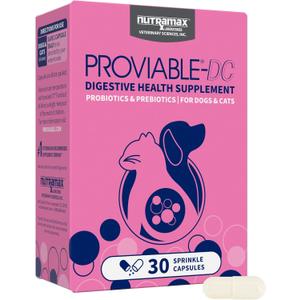 Nutramax Proviable Probiotics for Dogs and Cats, Daily Digestive Health Supplement with Multiple Strains of Bacteria, Cat and Dog Probiotics Plus Prebiotics, 30 Capsules, EXP: 11/2027