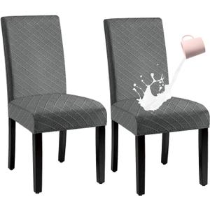 Waterproof Dining Chair Cover,Spandex Fabric Fit Stretch Chair Slipcover,Removable Washable Jacquard Parsons Chair Covers (Light Grey,Set of 2)