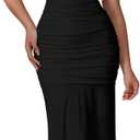 Memoriesea Women's Elegant One Shoulder Sleeveless Ruched Bodycon Cocktail Party Midi Dress (Large, Black)