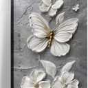 Canvas Wall Art Butterfly Wall Decor White Flower Picture Gray Poster Animal Painting Prints for Office Living Room Bedroom Bathroom Home Decor Framed(Art-2,16.00x24.00 inch)